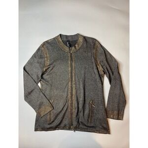 Berek Jacket Women's XL Fancy Black Gold Embellished Jeweled Zip Bedazzled